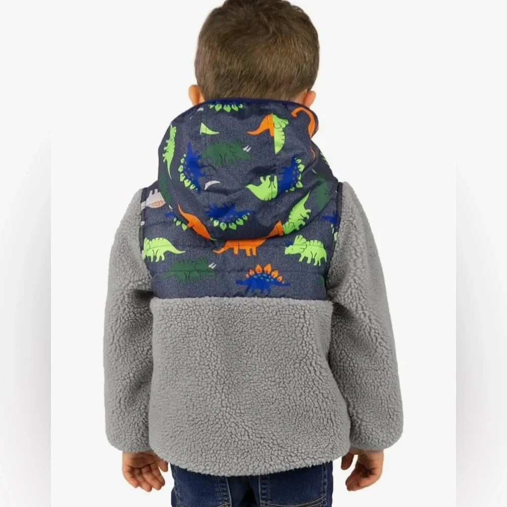 1 Madison Toddler Boys Fleece Dino Pullover Jacket with‎ Hood NWOT 18M